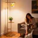 Lightdot 66IN Gold Dimmable Floor Lamps with Table, Modern Standing Tall Lamp with Brown Globe Glass Shade, Cross-Shaped Head and U-Pole Base for Living Room/Sofa Beside/Corner Decor(Bulb Included)