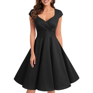 Bbonlinedress Women Short 1950s Retro Vintage Cocktail Party Swing Dresses (Medium, Black)