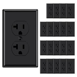 AIDA 20 Amps Outlets Duplex Electrical Receptacle Outlets, Electrical Outlet, 20Amp 125V Heavy-Duty,Wall Plate Included,Residential, 3-Wire, Self-Grounding, UL Listed, Side Wire (20 Pack, Black)