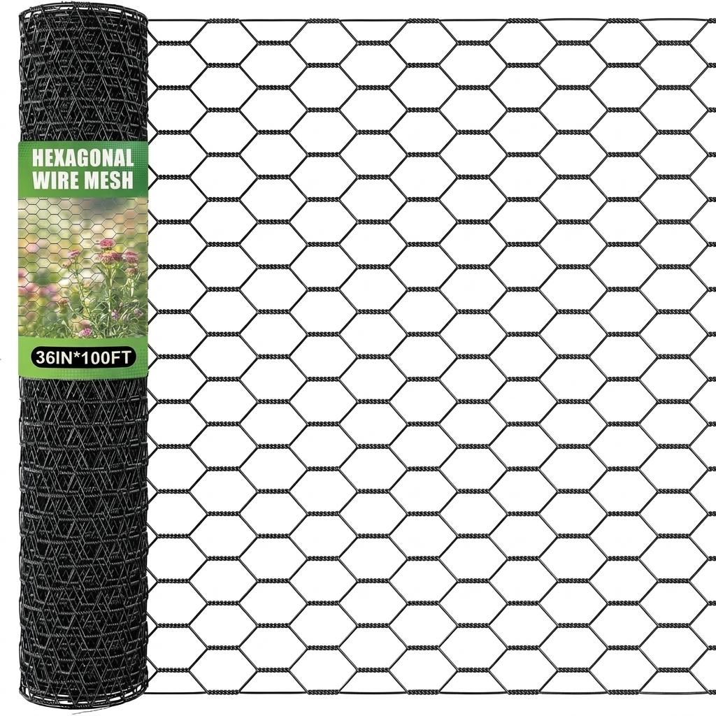 36 x 1200 InchesChicken Wire for Floral Arrangements, Green Chicken Wire, Hexagonal Galvanized Wire Mesh for Poultry Barrier, Flower Arrangement, Crafts and Garden, Black