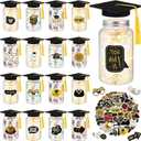 12 Sets 2025 Graduation Decorations Class of 2025 Graduation Jar Table Centerpieces with Black Felt Grad Hat and Stickers for College High School Congrats Grad Party Supplies