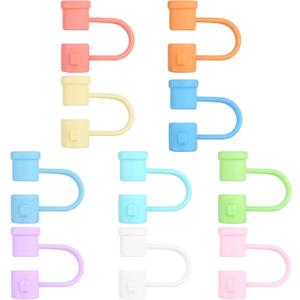 10 Pieces Silicone Straw Cover Set Reusable Drinking Straw Toppers Compatible with 6-8mm Straws 10 Colors Perfect for Traveling, Picnicking, Fitness, Party Decoration, and Protection