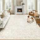 8x10 Area Rugs for Living Room: Washable Large Vintage Floral Rug Low Pile Non-Slip Boho Carpet for Bedroom Dining Home Office (Beige, 8'x10')
