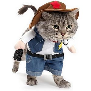 Cowboy Uniform Dog Cat Costume - Funny Pet Cowboy Outfit Clothing with Hat for Halloween Christmas Birthday Special Events Costumes for Kittens and Puppies (S)
