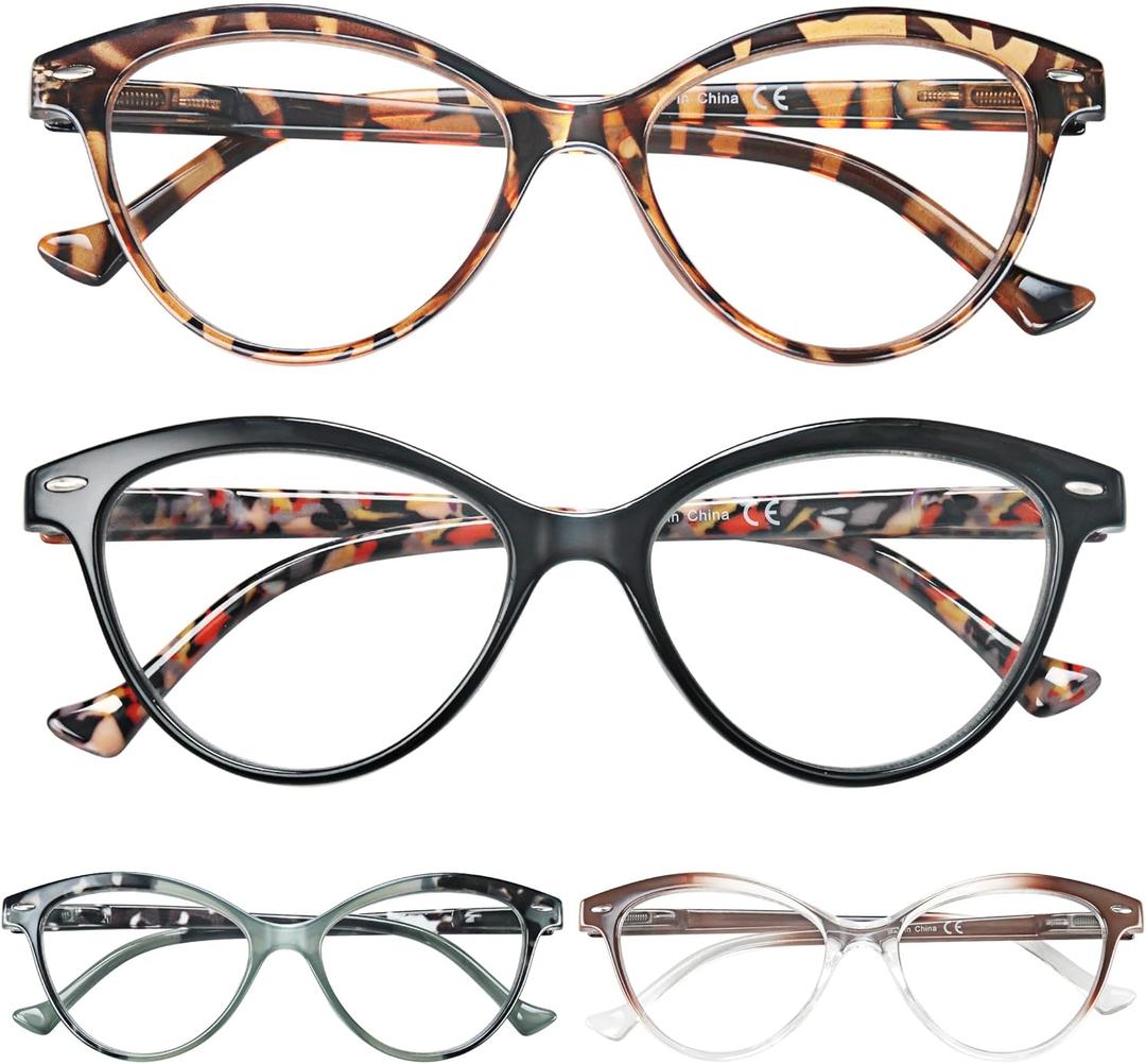 HEEYYOK 1.75 Readers For Women Small Face Womens Reading Glasses Cat Eye 4-Pack Cheaters Reading Glasses Comfort Spring Hinge