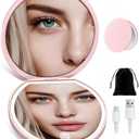 Compact Mirror with Light, Rechargeable 40X Magnifying Mirror with 3 Lighting Modes & Dimmable Brightness, Portable Travel Makeup Mirror; Essentials for Travel, Pocket, Purse Gifts Pink
