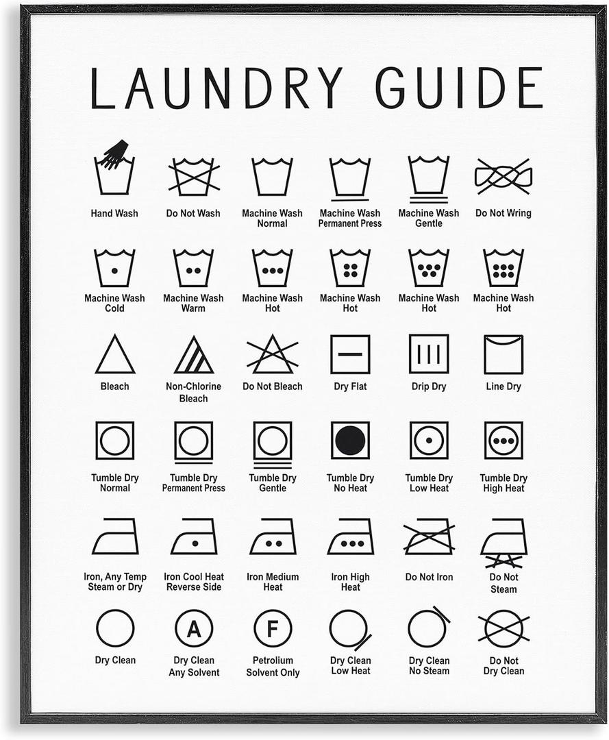 Stupell Industries 'Minimal Laundry Guide Chart', Framed Giclee Art, Black, 24 x 30 Inches, Easy to Hang and Sturdy, Made in USA, by Lettered and Lined