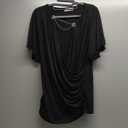 ROSE GAL Plus Size Lettuce Ruched Chain Embellished Plunging Blouson Tee (Black), M