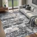 Area Rugs for Living Room: 5x7 Washable Rug Modern Abstract Neutral Soft Rug Non-Slip Low-Pile Indoor Floor Carpet for Bedroom Nursery Dining Room Home Office (Black Brown, 5'x7')
