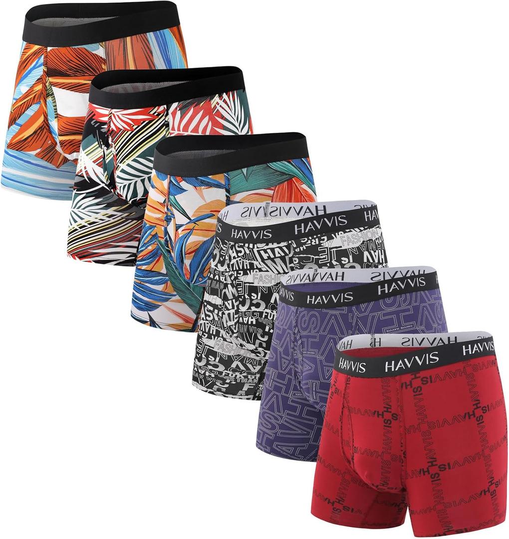 HAVVIS Men's Performance Underwear Boxer Briefs Soft Comfortable Bamboo Viscose Underwear for Men Multipack (Large) Boxer Briefs : B06 - 6 Pack