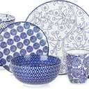 Selamica Ceramic Dinnerware Sets for 4, 16 Pieces Dishes Set, Scratch Resistant Plates and Bowls Sets, Microwave and Dishwasher Safe (Vintage Blue) A