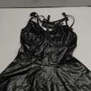 Sexy Strappy Leather Underwire Choker Garter Belt Mini Lingerie Set Dress with Thong 3 Piece (Medium, Black)