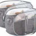 TECHMILLY Collapsible Laundry Basket, Foldable Tear Proof Mesh Pop Up Hamper with Reinforced Carry Handles for Laundry, Bathroom, Dorm or Travel (Grey, 2 Pack)