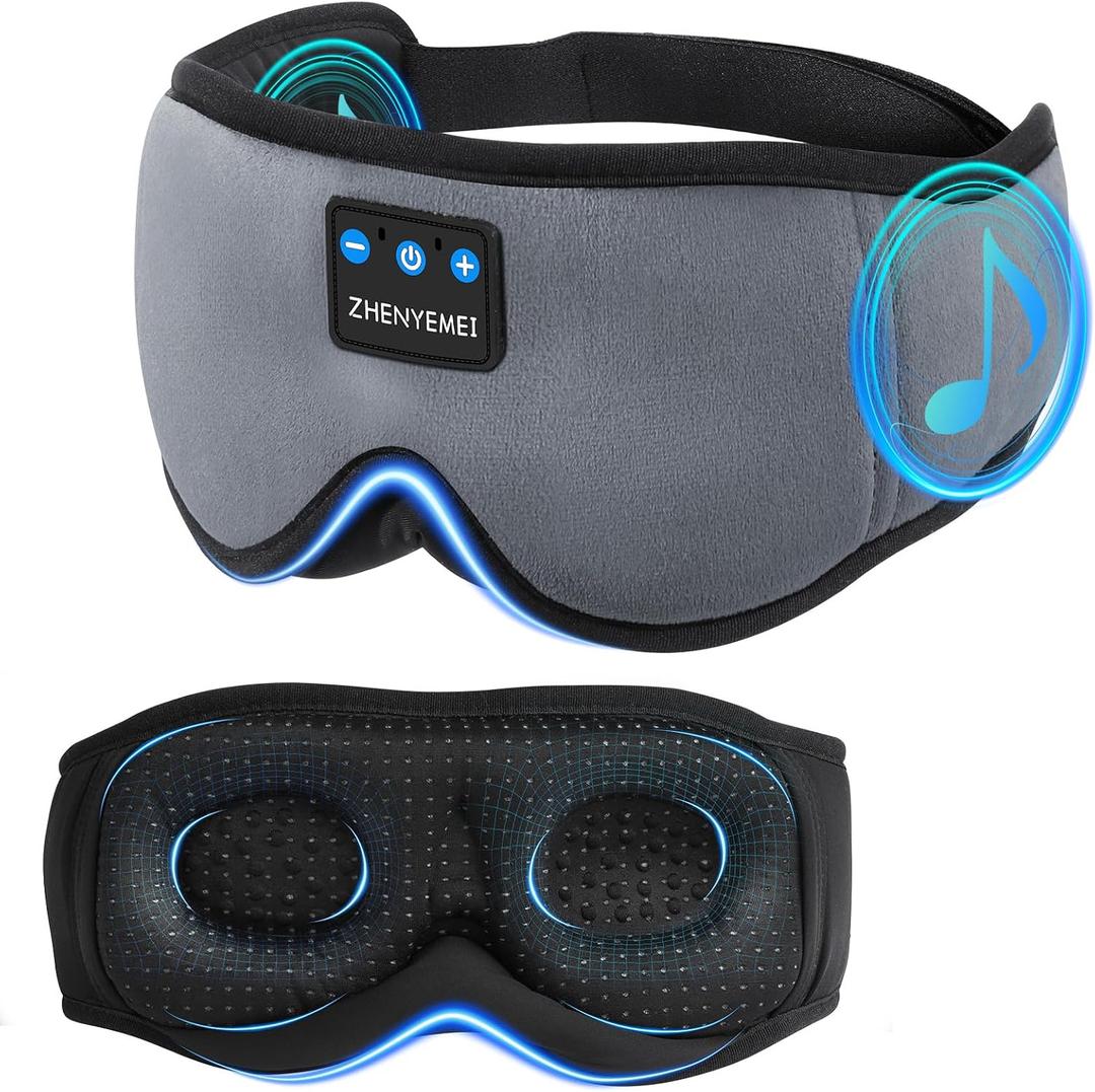 3D Sleep Mask with Bluetooth Headphones, Sleeping Headphones for Side Sleepers, Wireless Music Eye Mask with Ultra-Thin Stereo Speakers for Men, Women, Tech Gifts, Grey