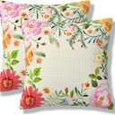 Summer Inspired Ornamental Throw Pillow Covers Pastel Mix Types of Flowers Square Pillow Cases 18x18 Inch Set of 2 Watercolor Flower Pillowcase Cushion Cover for Bedroom Couch Sofa