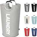 DOKEHOM 90L Large Laundry Basket, Collapsible Laundry Bag, Freestanding Tall Clothes Hamper, Foldable Washing Bin (Grey)