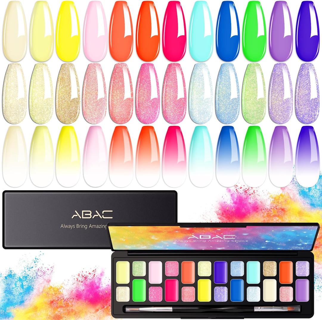 ABAC 24 Color Solid Gel Nail Polish,Pat Paint Gel,Ombre Nail Gel Hema-Free No-Spill Rainbow Shades w/Pro Brush,Summer 2025 Clump-Free Shimmer for Rave,Beach & Festival Nails