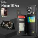 Compatible with iPhone 16 Pro 6.3" Wallet Case with Card Holder RFID Blocking for Women Men, Double Magnetic Clasp Kickstand Shockproof Phone Case Fit for iPhone 16 Pro, Black