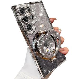 for Samsung Galaxy S24 Ultra Glitter Kickstand Case,Luxury Bling Sparkly Diamond Rhinestone with Camera Protector Liquid Ring Stand Women Girls Clear Phone Case for Galaxy S24 Ultra (Silver) for Samsung Galaxy S24 Ultra Glitter Kickstand Case,Luxury Bling Sparkly Diamond Rhinestone with Camera Protector Liquid Ring Stand Women Girls Clear Phone Case for Galaxy S24 Ultra (Silver)