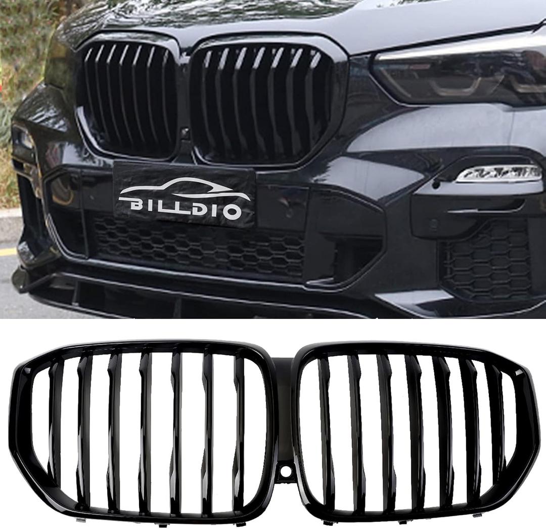 Front Grille Grill Single slats Compatible with 2019 2020 2021 2022 2023 X5 G05(Glossy Black Kidney Grill)