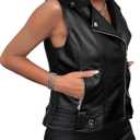 Women's Faux Leather Motorcycle Vest Black Sleeveless Biker Jacket with Zipper Pockets Casual Street Style Outerwear