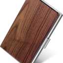 MaxGear Walnut Wood Business Card Holder for Men & Women, Professional Walnut & Stainless Steel Card Case for Business Cards, Slim Name Cards Holders with Interior Lining, Buckle Style Shut, Black