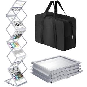Tatuo Foldable Magazine Rack Metal Catalog Literature Rack Portable 6 Pockets with Carrying Bag Aluminum Brochure Stand Display Holder Stand for Exhibition Trade Show Office Retail Store