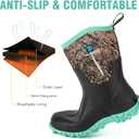 Trudave Rubber Boots for Women with Steel Shank, 6mm Neoprene Mid Calf Rain Boots, Waterproof Insulated Mud Work Boots All Season, Size 9
