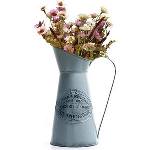 Yoillione Metal Flower Vase, Rustic Jug Flower Vase Vintage, Shabby Chic Vase for Home Decor, French Country Style Vase, Light Blue