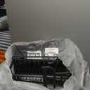 2-Tier Foldable Dish Drying Rack with Drainboard, Stainless Steel Large Capacity Kitchen Counter Organizer with Cup Holder, Utensil & Cutting Board Storage, No Assembly Required, Black