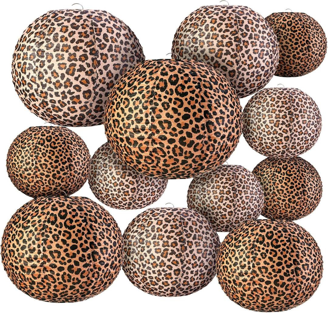 LemonRoad 12 Pcs Cheetah Paper Lantern Set 10 Inches Leopard Birthday Decorations Cheetah Print Decor Leopard Hanging Lantern Safari Animal Supplies Decor for Girls Women