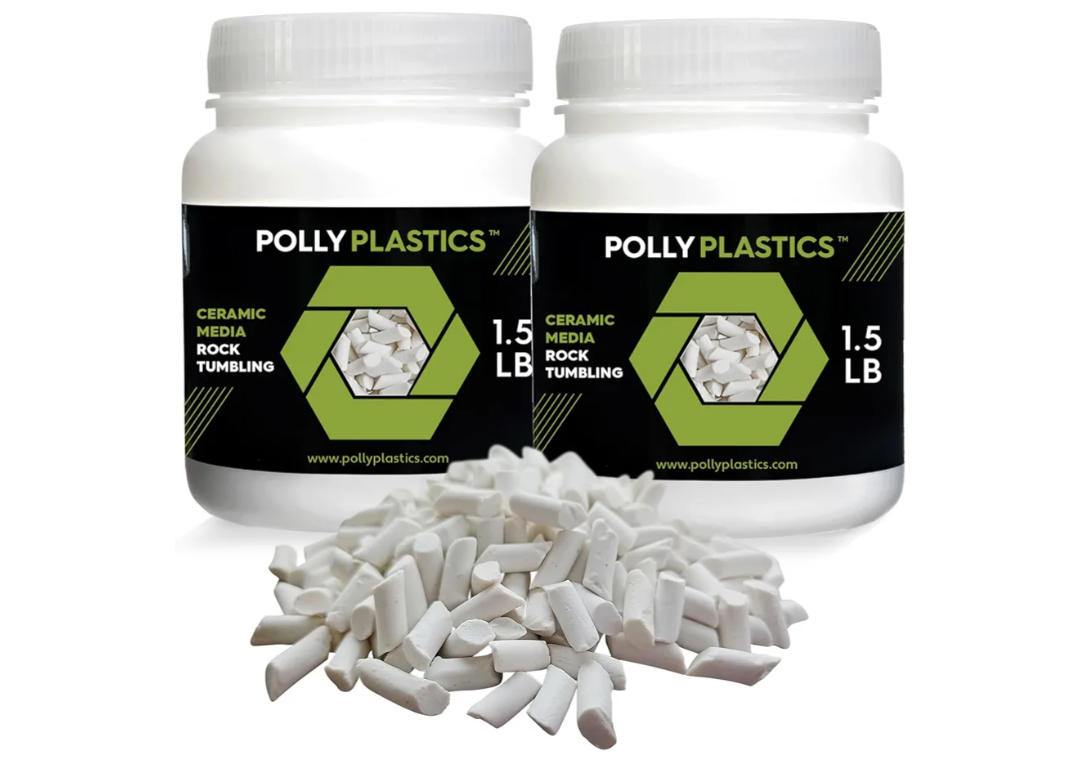 Polly Plastics Rock Tumbling Ceramic Filler Media (Small Cylinder Size) Non-Abrasive Ceramic Pellets for All Type Tumblers (3 lbs)