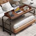 BYMECOST Laptop Desk for Bed, Adjustable Height & Length Laptop Bed Table,Overbed Table with Wheels for Queen Size Beds,Rolling Standing Desk,Over Bed Table for Working Reading Eating (Oaken)