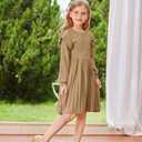 Danna Belle Girls Sweater Dress Lantern Sleeve Ruffled Fall Winter Dresses 5-12Y (Beige)