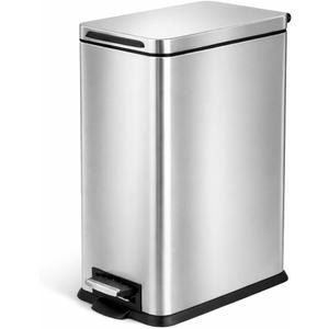 Home Zone Living 4 Gallon Slim Kitchen Trash Can with Soft Close Lid and Step Pedal, Stainless Steel Wastebasket with Removable Liner, Silver