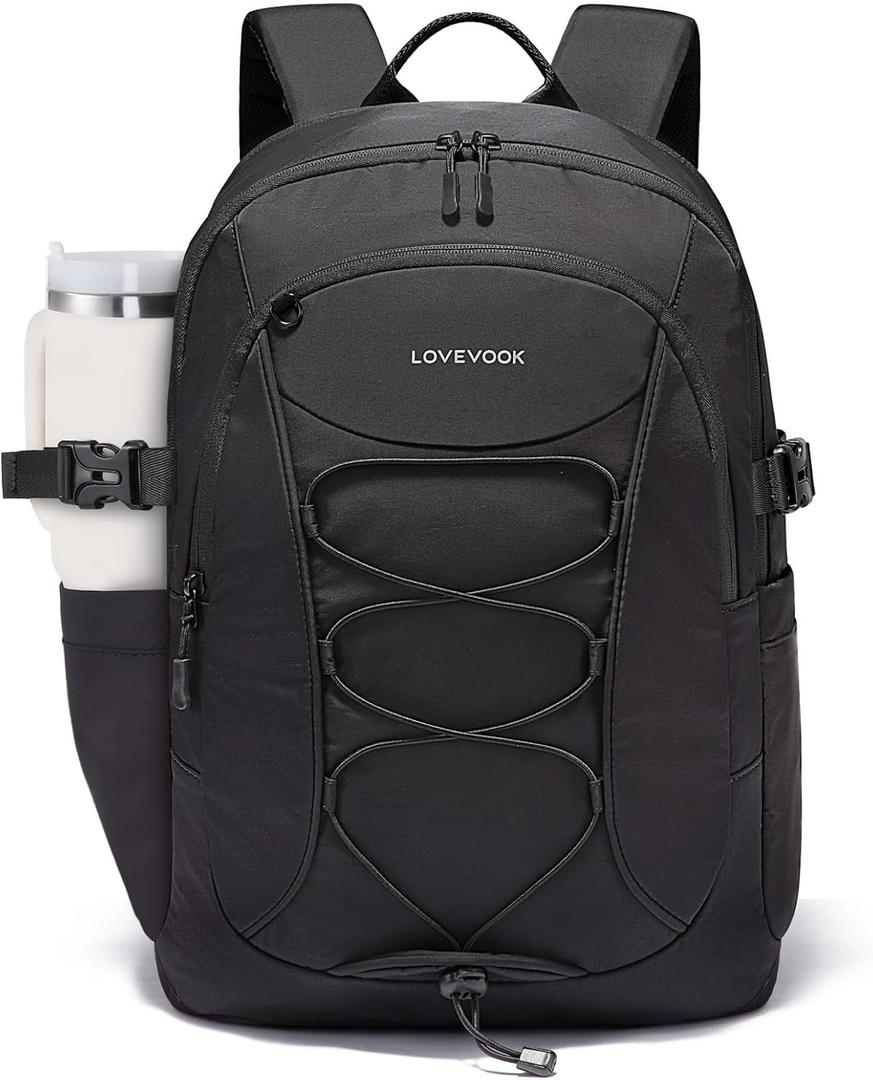 LOVEVOOK Mens Backpack with Giant Tumbler Holder Pocket,17 Inch Everyday Laptop Backpack Commuter Travel Work Computer Bag for Women,Waterproof Hiking College Teacher Back Pack Casual Daypack,Black