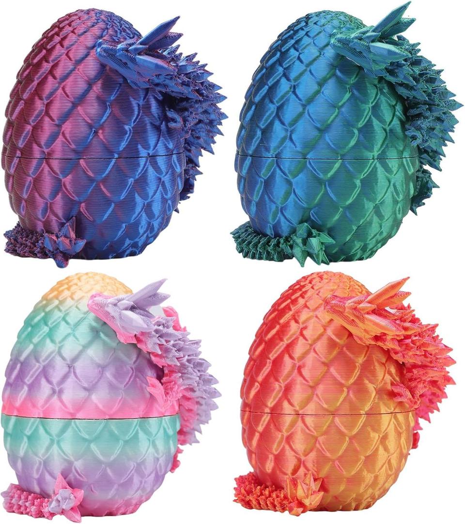 3D Printed Dragon Eggs with Dragon Inside – Fantasy Tabletop Decor, 3D Printing Toys for Kids & Adults – Unique Desktop Decoration & Collectible – Christmas Ornament & Stocking Stuffers (4 Pack)