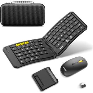 Ergonomic Foldable Keyboard and Mouse, Samsers KM09 Split Folding Bluetooth Keyboard Combo, 2.4G + BT5.0 x2, 6-Row Layout Portable Travel Keyboards & USB-C Wireless Mouse for iOS Android Windows MacOS