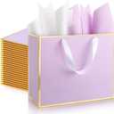 ReliThick 12 Pack Metallic Paper Gift Bag with Handles and Tissue Paper 11.8 x 10 x 4'' Thank You Favor Bag for Valentine's Day Birthday Party Wedding Favor Bridesmaid Gifts(Lavender, Gold)