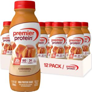 Premier Protein Shake, Caramel, 30g Protein, No Added Sugar, 24 Vitamins & Minerals to Support Immune Health, 11.5 fl oz, 12 Pack (Packaging May Vary), No BB Date
