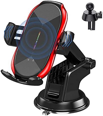 YITUMU Wireless Car Charger Mount, 15W Qi Fast Charging Auto-Clamping Phone Holder, Vent/Mount Compatible with iPhone 13/12/11/X/8, Samsung S20/S10/Note20/Note10