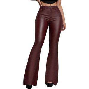WDIRARA Women's Faux Leather Flare Pants Stretchy Skinny Leggings Bootcut Pants, Large