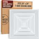 Fits 24x24 Steel T-Bar Drop Ceiling Grid | 2x2 Feet Lay in Steel Air Supply Diffuser with Round 6" [Neck Size] by Handua | 3 Cone | Drop Celing Vent | White | Outer Dimension: 23-3/4" x 23-3/4"