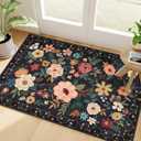 DUKINO 2x3 Rugs for Entryway, Floral Indoor Washable Door Mat, Non Slip Boho Small Rug for Kitchen, Soft Low Pile, Front Door Throw Rug for Entrance, Bedroom, Kitchen, Laundry, Bathroom, Black