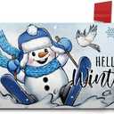 Hello Winter Skiing Snowman Mailbox Cover Magnetic Standard Size 21" x 19", Snowy Bird Decorative Post Letter Box Wrap Decor, Seasonal Christmas Snowflake Garden Yard Outdoor Decoration