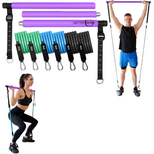 Upgraded Pilates Bar Kit – 39” Adjustable Exercise Equipment for Men, Women with 6X 20, 30, 40 lbs Resistance Bands with Adjustment Buckle – Pilates Equipment for Home Workouts for All Fitness Levels