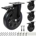 6 Inch Caster Wheels 3000lbs,Heavy Duty Casters Set of 4 with Brake, No Noise Polyurethane Swivel Caster Wheels for Cart,Furniture,Workbench(Free Screws & Spanners)
