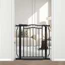 Fairy Baby 29.5"-33.5" Baby Gate for Doorways, Dog Gate for Stairs No Drill, Pressure Mounted Safety Pet Barrier with Arch Design, Auto Close Tension Metal Baby Gate with Door Indoor Outdoor, Black