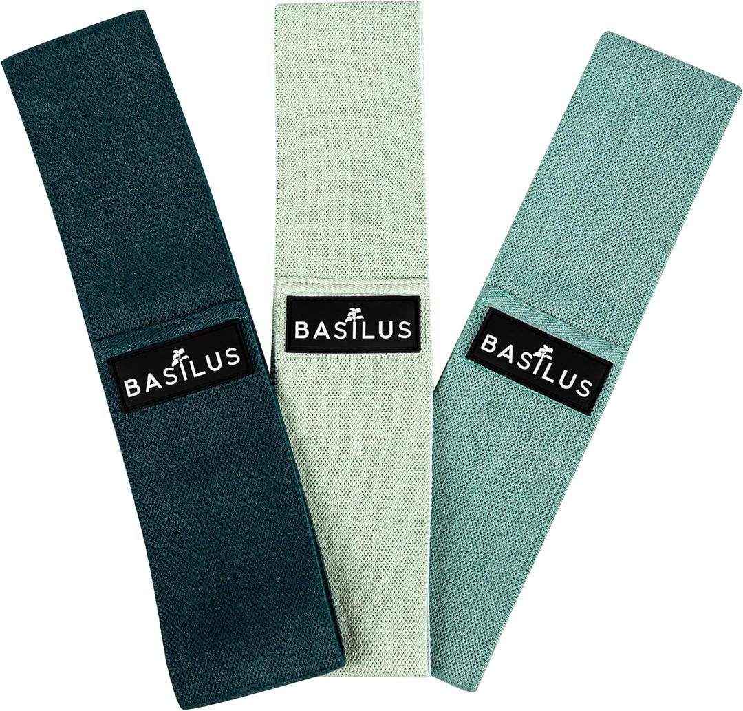 3-Pack Fabric Resistance Bands for Legs & Glutes  Exercise Bands for Workout, Strength Training, Yoga, Pilates & Fitness  Mesh Bag & Exercise Guide Included (Patina Green, Aqua Green, Forest Green)