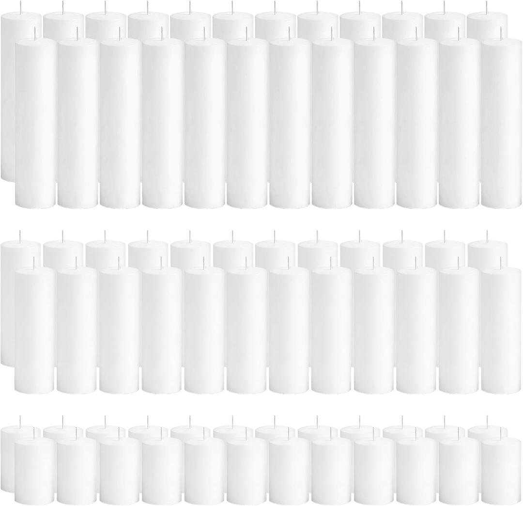72-Pack White Pillar Candles Bulk Set, 2 x 3/6/8 Inch 3 Sizes